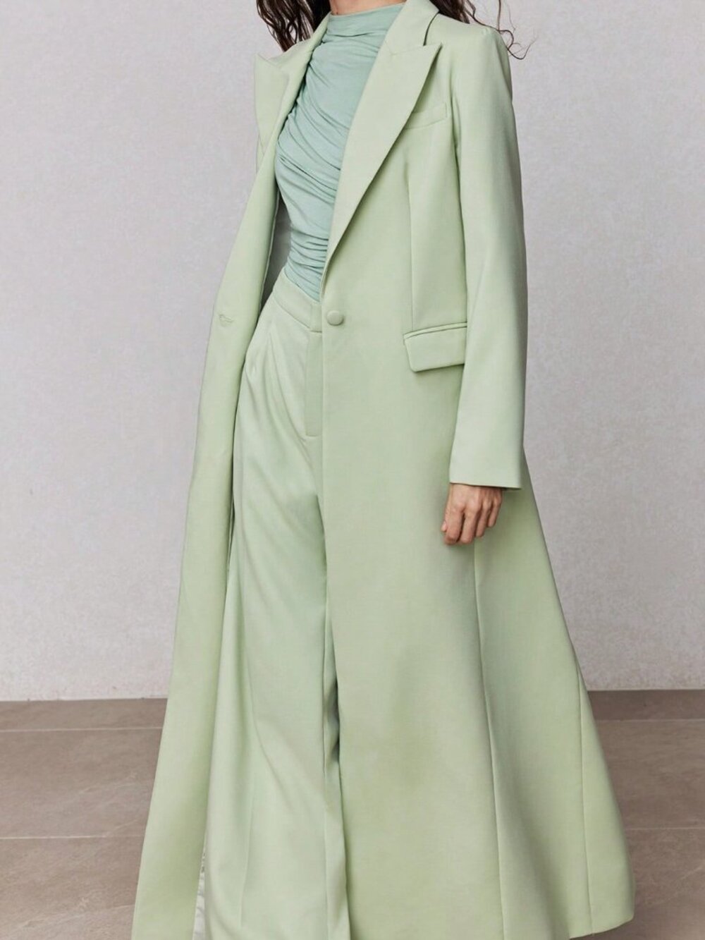 Mint Green Elegant Women's Oversized Loose H-Line Long Blazer Jacket